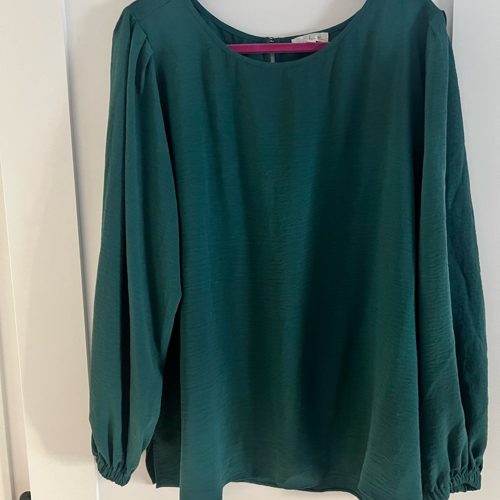 Nine Britton Women’s Green Long Sleeve Blouse - Classic Crewneck - Picture 6 of 9